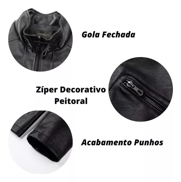 Jaqueta De Couro Masculina Slim Forrada - Imagem 4
