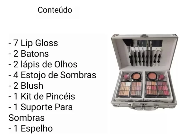 Maleta Prata Com Kit De Maquiagem - Fenzza - Imagem 3