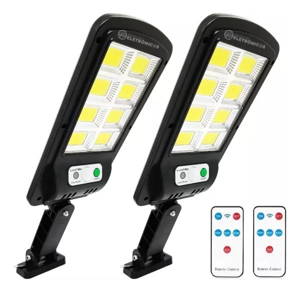 Kit 2 Refletor Holofote Solar 400w Sensor Presença 160 Leds