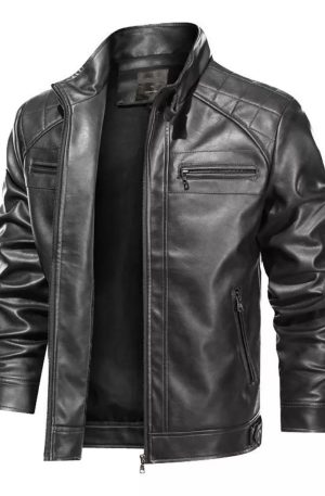 Jaqueta De Couro Masculina Slim Forrada